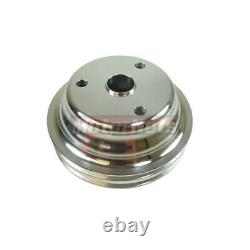 Billet Aluminum Small Block Chevy SBC 2 Groove Water Pump Crank Pulley Kit LWP