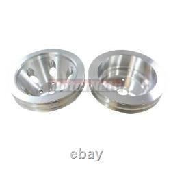 Billet Aluminum Small Block Chevy SBC 2 Groove Water Pump Crank Pulley Kit LWP