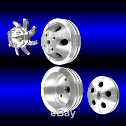 Billet Small Block Chevy 4 pulley set for long WP alt ac and ps 283 327 350 400