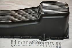 Black 1986-02 Small Block Chevy 265 283 305 350 400 V8 Finned Aluminum Oil Pan