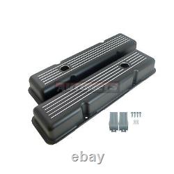 Black Aluminum Short Valve Covers Ball Milled Small Block Chevy 283 305 327 350