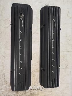 Black Finned Corvette Script Valve Covers For Small Block Chevy Original