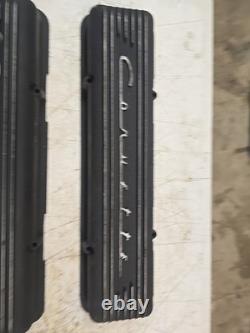 Black Finned Corvette Script Valve Covers For Small Block Chevy Original