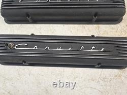 Black Finned Corvette Script Valve Covers For Small Block Chevy Original
