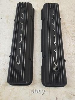 Black Finned Corvette Script Valve Covers For Small Block Chevy Original