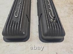 Black Finned Corvette Script Valve Covers For Small Block Chevy Original