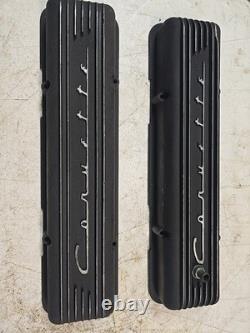 Black Finned Corvette Script Valve Covers For Small Block Chevy Original
