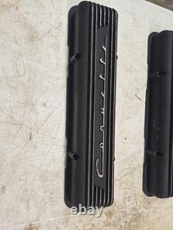 Black Finned Corvette Script Valve Covers For Small Block Chevy Original