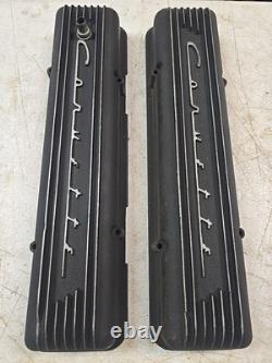 Black Finned Corvette Script Valve Covers For Small Block Chevy Original