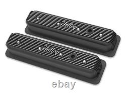 Black Finned Holley Script Valve Covers For Small Block Chevy 350 Vortec TBI