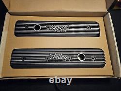 Black Finned Holley Script Valve Covers For Small Block Chevy 350 Vortec TBI