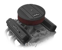 Black Finned Holley Script Valve Covers For Small Block Chevy 350 Vortec TBI