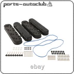 Black LS Finned Cast Aluminum Valve Covers For Chevy Small Block SB V8 293 325