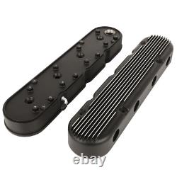Black LS Finned Cast Aluminum Valve Covers For Chevy Small Block SB V8 293 325