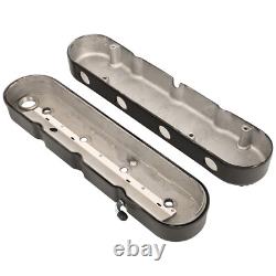 Black LS Finned Cast Aluminum Valve Covers For Chevy Small Block SB V8 293 325