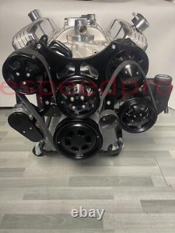 Black SBC Serpentine Pulley Conversion Kit Small Block Chevy 350 P/S A/C ALT SWP