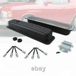 Black Short Finned Center Bolt Valve Covers TBI Fits Small Block Chevy 350 450
