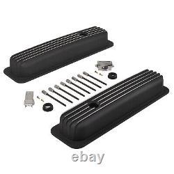Black Short Finned Valve Cover For Small Block Chevy Vortec 5.0 5.7 350 87-97