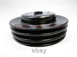 Black Small Block Chevy LWP Pulley Kit 2Groove Upper 3Lower 2 Power Steering SBC