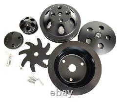 Black Small Block Chevy SBC 350 400 Aluminum Pulley Kit V-Belt Long Water Pump