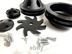 Black Small Block Chevy SBC 350 400 Aluminum Pulley Kit V-Belt Long Water Pump