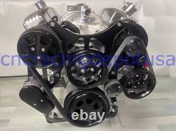 Black Small Block Chevy SBC 350 400 SWP Front Serpentine Pulley Drive System Kit