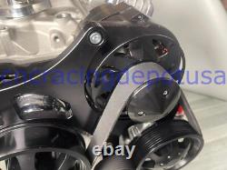 Black Small Block Chevy SBC 350 400 SWP Front Serpentine Pulley Drive System Kit