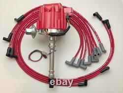 CHEVY SMALL BLOCK RED HEI DISTRIBUTOR + 8.5mm SPARK PLUG WIRES under the exhaust