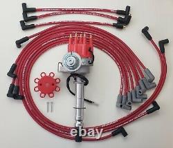 CHEVY SMALL BLOCK SMALL CAP HEI DISTRIBUTOR + 8.5mm RED PLUG WIRES under exhaust