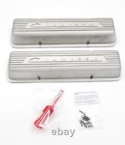 Cast Finned Corvette Script Valve Covers For Small Block Chevy SBC with Holes