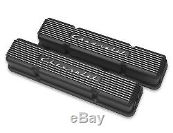 Chevrolet SBC Black Valve Covers Finned Chevrolet Script Aluminum 283 327 350