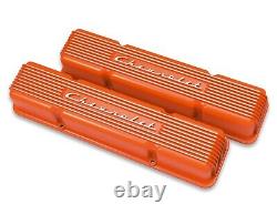 Chevrolet SBC Orange Valve Covers Finned Chevrolet Script Aluminum 283 327 350