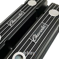 Chevrolet Script Valve Covers for Small Block Chevy Finned Black Ansen USA