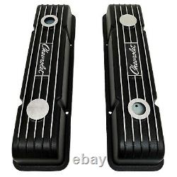 Chevrolet Script Valve Covers for Small Block Chevy Finned Black Ansen USA