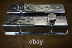 Chevrolet Skull Flames SB TALL Valve Covers Breathers PCV Chevy 350 383 400 283