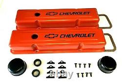 Chevrolet Steel Valve Covers Orange Tall Chevy Engine Dress Up Kit 283-400 NEW