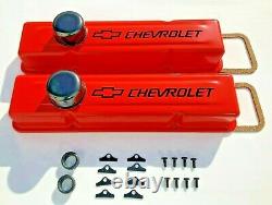 Chevrolet Steel Valve Covers Orange Tall Chevy Engine Dress Up Kit 283-400 NEW