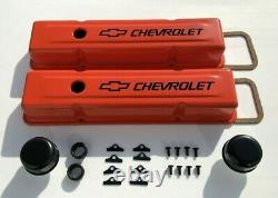 Chevrolet Steel Valve Covers Orange Tall Chevy Engine Dress Up Kit 283-400 NEW