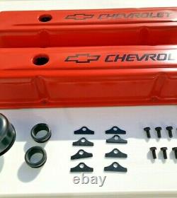 Chevrolet Steel Valve Covers Orange Tall Chevy Engine Dress Up Kit 283-400 NEW