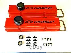 Chevrolet Steel Valve Covers Orange Tall Chevy Engine Dress Up Kit 283-400 NEW