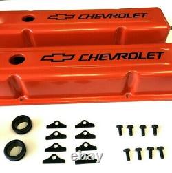 Chevrolet Steel Valve Covers Orange Tall Chevy Engine Dress Up Kit 283-400 NEW