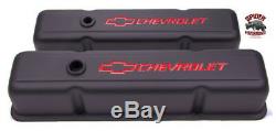 Chevy 283 327 305 350 400 small block TALL valve cover kit BOWTIE BLACK STEEL