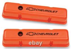 Chevy 283 327 305 350 400 small block tall valve cover kit BOWTIE ORANGE STEEL