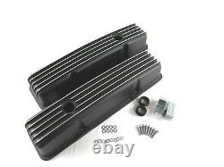 Chevy 327 350 Finned Aluminum Tall Valve Covers Black Powdercoat E41001BK