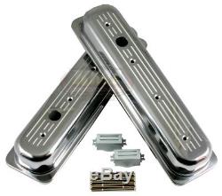 Chevy 5.7L Ball Milled Polished Aluminum Centerbolt Short Valve Covers SBC 350