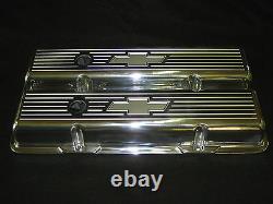 Chevy Small Block Bow Tie Finned Tall Aluminum Valve Covers Only No Paint