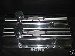 Chevy Small Block Bow Tie Finned Tall Aluminum Valve Covers Only No Paint