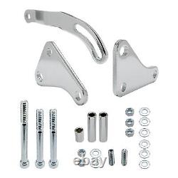 Chevy Small Block SBC Complete Chrome Steel Pulley, Bracket & Pump Kit Long Pump