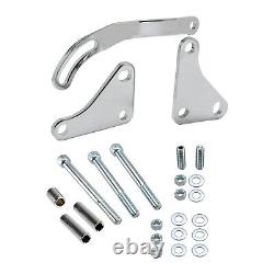 Chevy Small Block SBC Complete Chrome Steel Pulley, Bracket & Pump Kit Long Pump