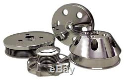 Chevy Small Block SWP Serpentine Pulley Set 6-Groove Polished Billet Aluminum